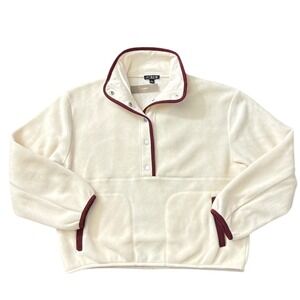 NWT J.Crew Womens Wool Blend Fleece Snap Neck Pullover Cream Burgundy Large